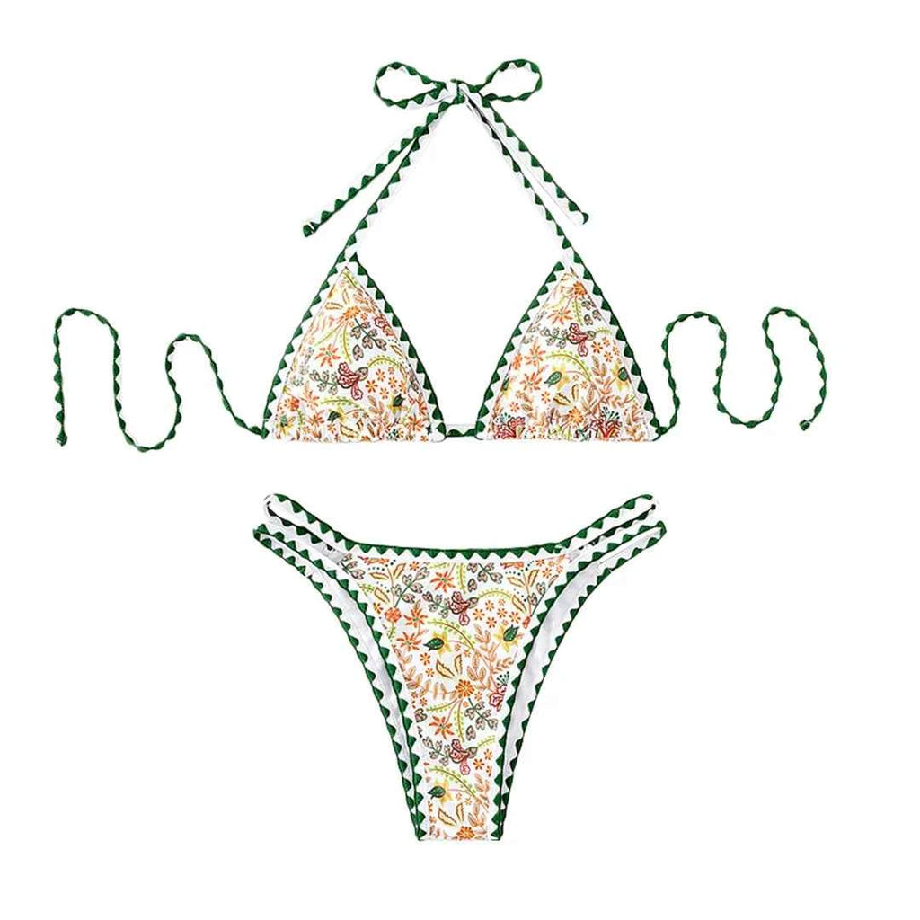Sexy Flower Printed Halter Brazilian Bikini Female Swimsuit Women Swimwear Two-pieces Bikini set Bather Bathing Suit Swim K4997