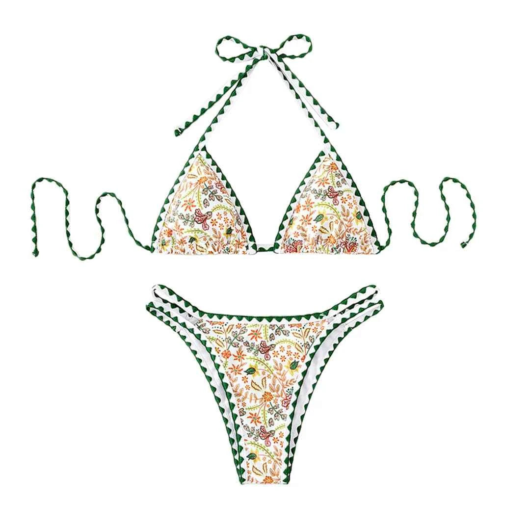Sexy Flower Printed Halter Brazilian Bikini Female Swimsuit Women Swimwear Two-pieces Bikini set Bather Bathing Suit Swim K4997
