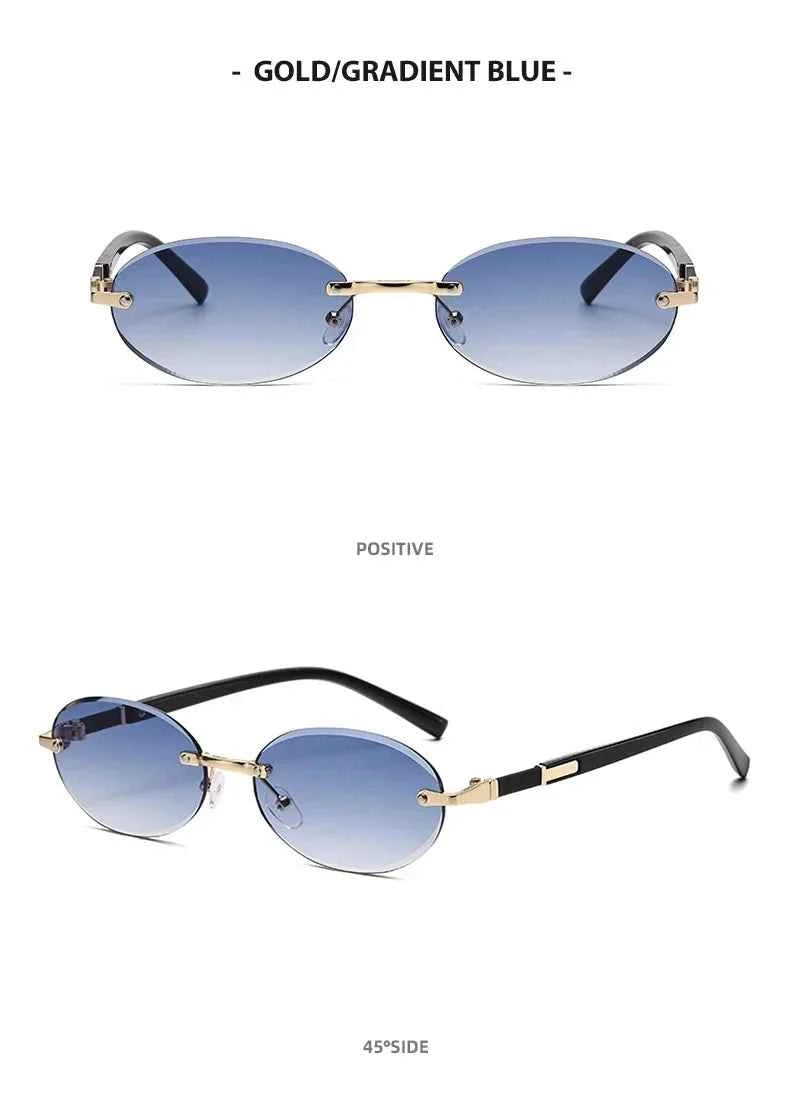 Popular Women Men Shades Oval Sun Glasses for Female Male Summer Traveling UV400 Rimless Sunglasses Round Fashion Gafas De Sol