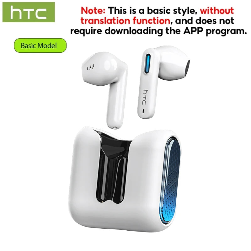 2026 Language Translator Earbuds HTC NE49 TWS Low Latency Gaming Earphones Bluetooth HiFi Stereo Sound HD Call With Mic