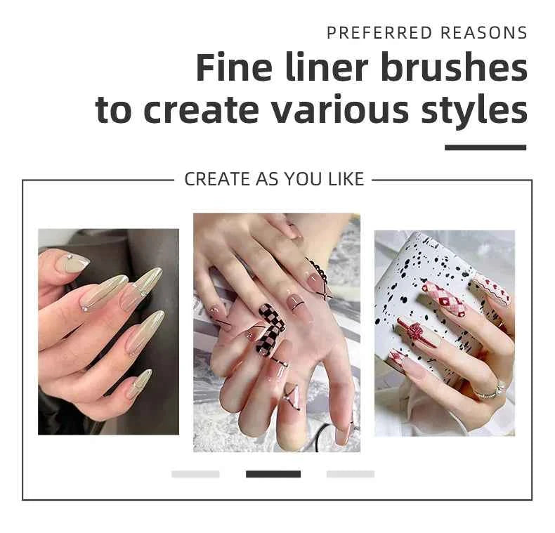 5PCS/set 6/9/12/15/18mm Nail Liner Brush Set Drawing Lines Stripe Painting Flower Pen Nail Art Manicure Metal Handle Brush Set