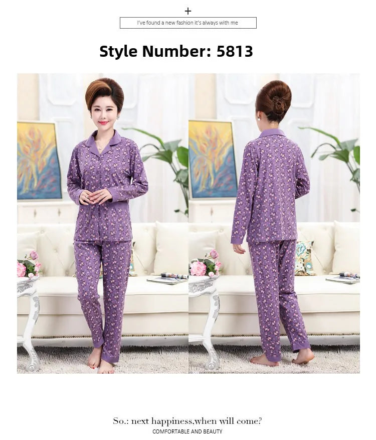 100% Pure Cotton Long Sleeve Sleepwear Set for Elderly Women Spring Summer Autumn Home Clothes Outwear Comfortable Home Suit