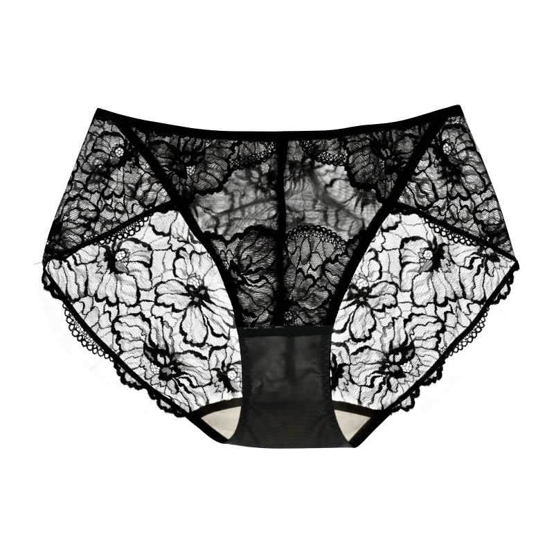 SUJIIN Sexy Lace Panties for Women Black Underwear Female French Mid Waist Breathable Antibacterial Brief Women's Intimates N204