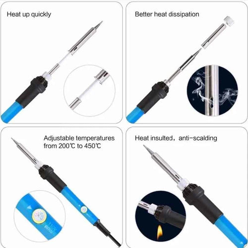 15pcs Kit 220V 60W Soldering Iron Kit 450°C Adjustable Temperature Welding Tool Set With Solder Sucker Tin Wire EU PLUG