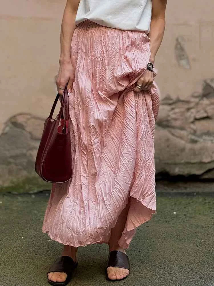 KarSaNy Long Pleated Skirts For Woman High Waist Large Hem White Skirt Summer Women's A Line Maxi Skirts For Women 2026 Long
