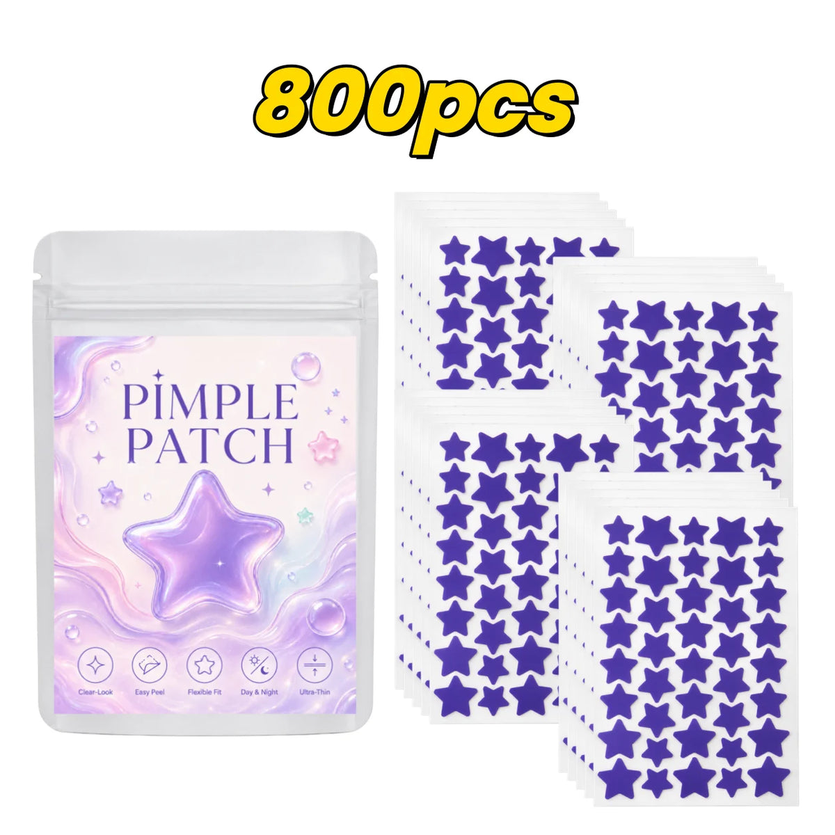 800pcs Color Purple Star Acne Patches – Fun Pimple Patches Set