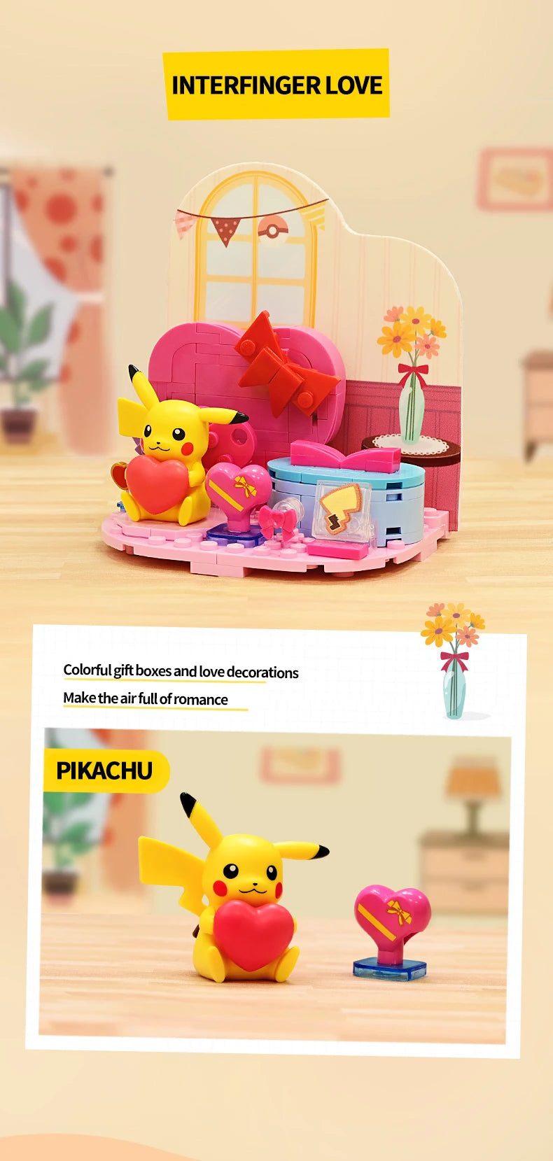 Pokemon Building Blocks Pikachu Psyduck Seaside Party Theme Scene Model Bricks Desktop Decorative Ornaments DIY Toys Gifts