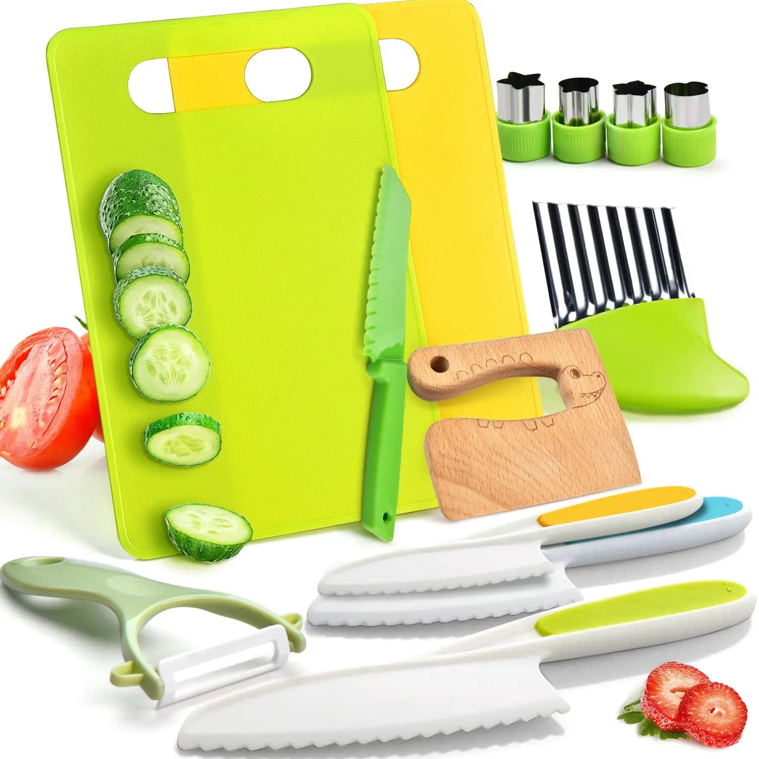 Kids Cooking Set Toys Montessori Kitchen Tools for Toddlers Kids Safety Plastic Knife Set With Cutting Board for Real Cooking
