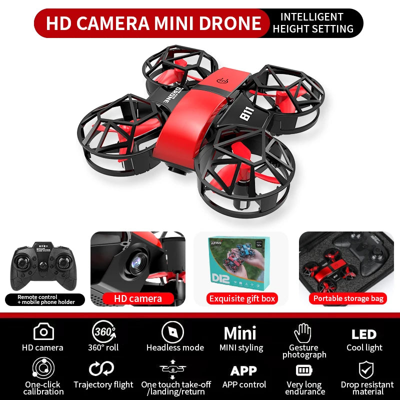 2025 DWI NEW MINI  RC Quadcopter Remote Control DRON D12 HD Dual Camera Fixed Height Rc Plane  aldult Children's Toy  GIFTS