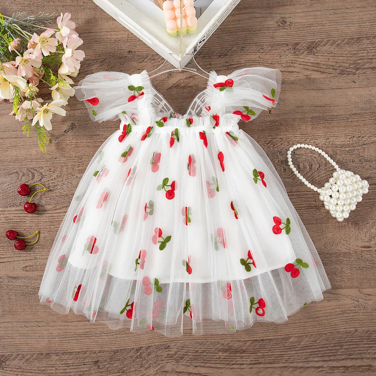 Girls' Dress Summer Floral Mesh Baby Girls Dress Adorable Wedding Flower Girl Dress Baby Girl Clothe