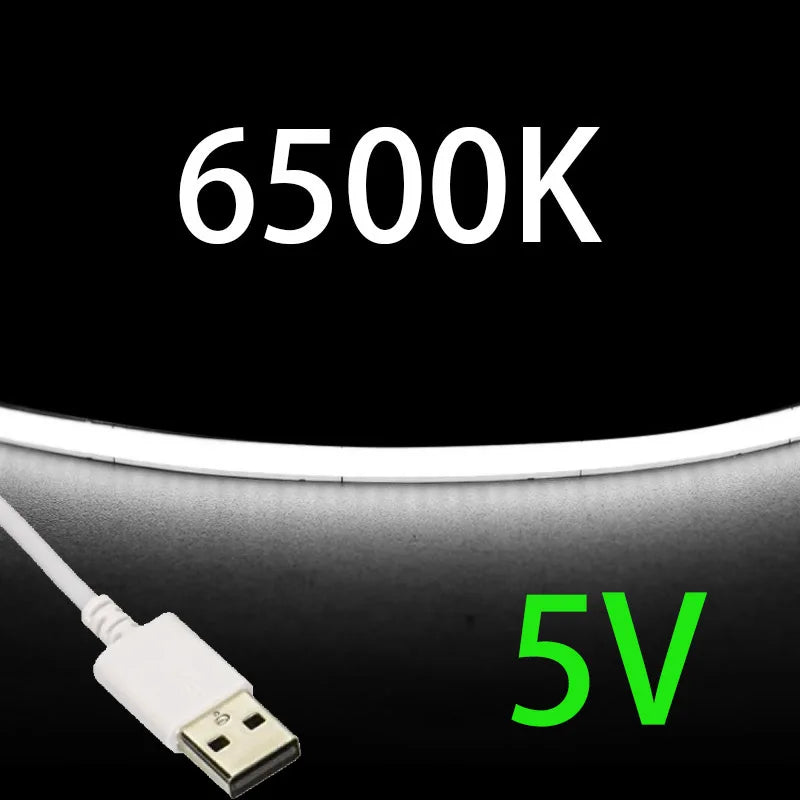 USB 5V COB LED Strip Lights 2.7mm Very Thin Multicolor 480LEDs 1m 2m For Computer Indoor Linear Tape Lights Flexible Convenient