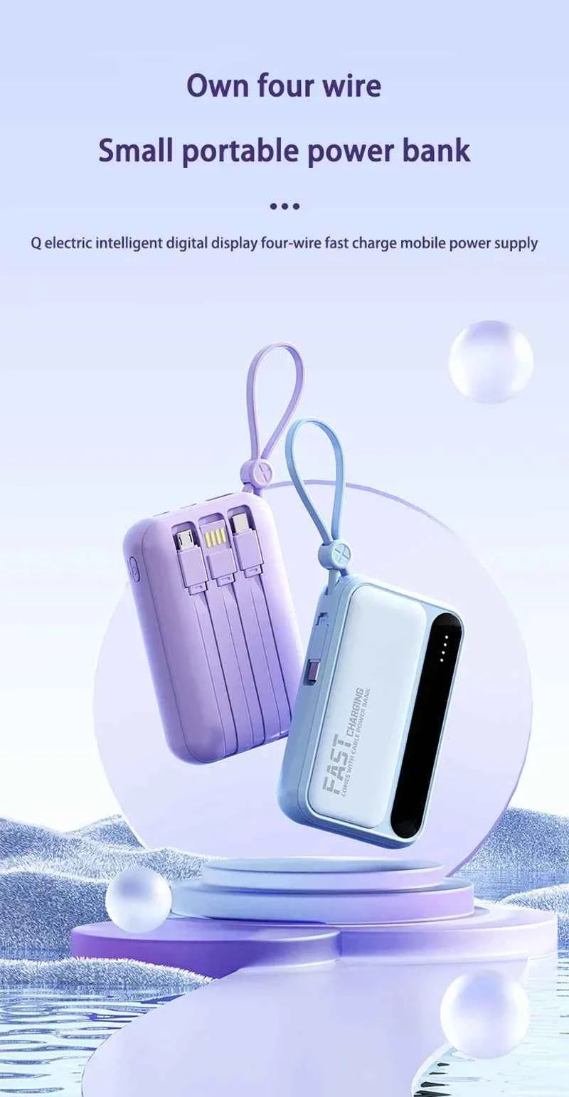 Lenovo 120W 500000mAh Power Bank Large Capacity 4 In1 Cables Intelligent Digital Display Light Portable Powerbank For iPhone New