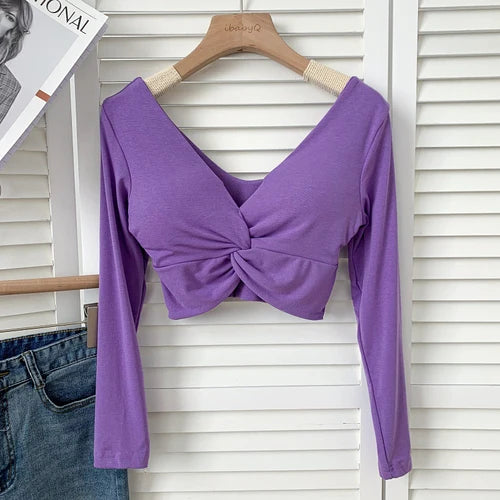 t shirt woman crop tops long sleeve kawaii T shirts built in bra women sexy top harajuku korean fashion