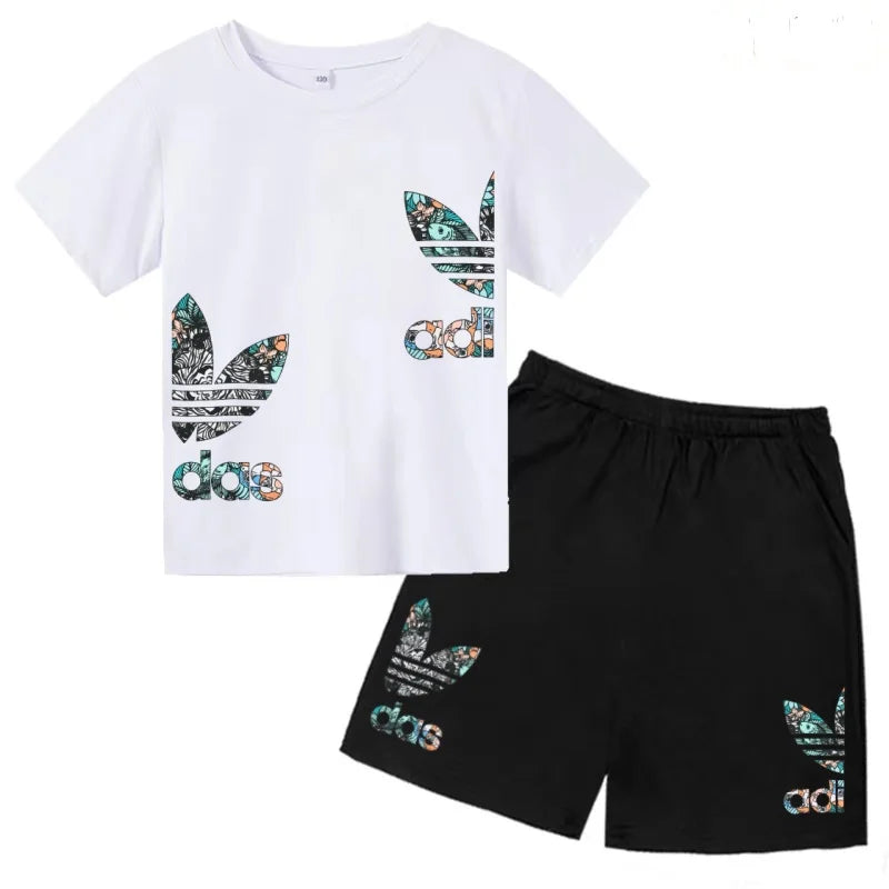 Kids T-shirt Set Colorful Letter Print Boys Girls 3-12Yrs Gift Short-sleeved+shorts 2P Round Neck Sports Casual Charming Clothes