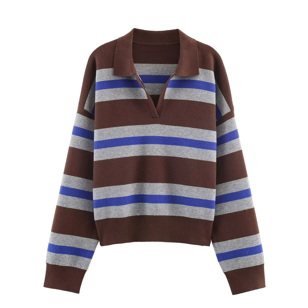 Nlzgmsj 2025  Autumn High Street Chic Women Striped Knitted  Sweaters Women Full Sleeve Vintage Style Tops