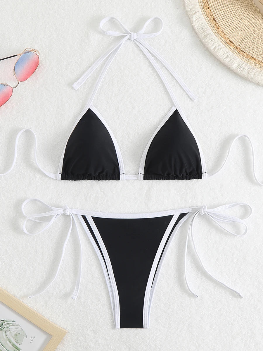 2025 Triangle Halter Bikini Sexy Brazilian Swimsuit Women String Swimwear Female Bathers Bathing Swimming Swim Suit Beachwear
