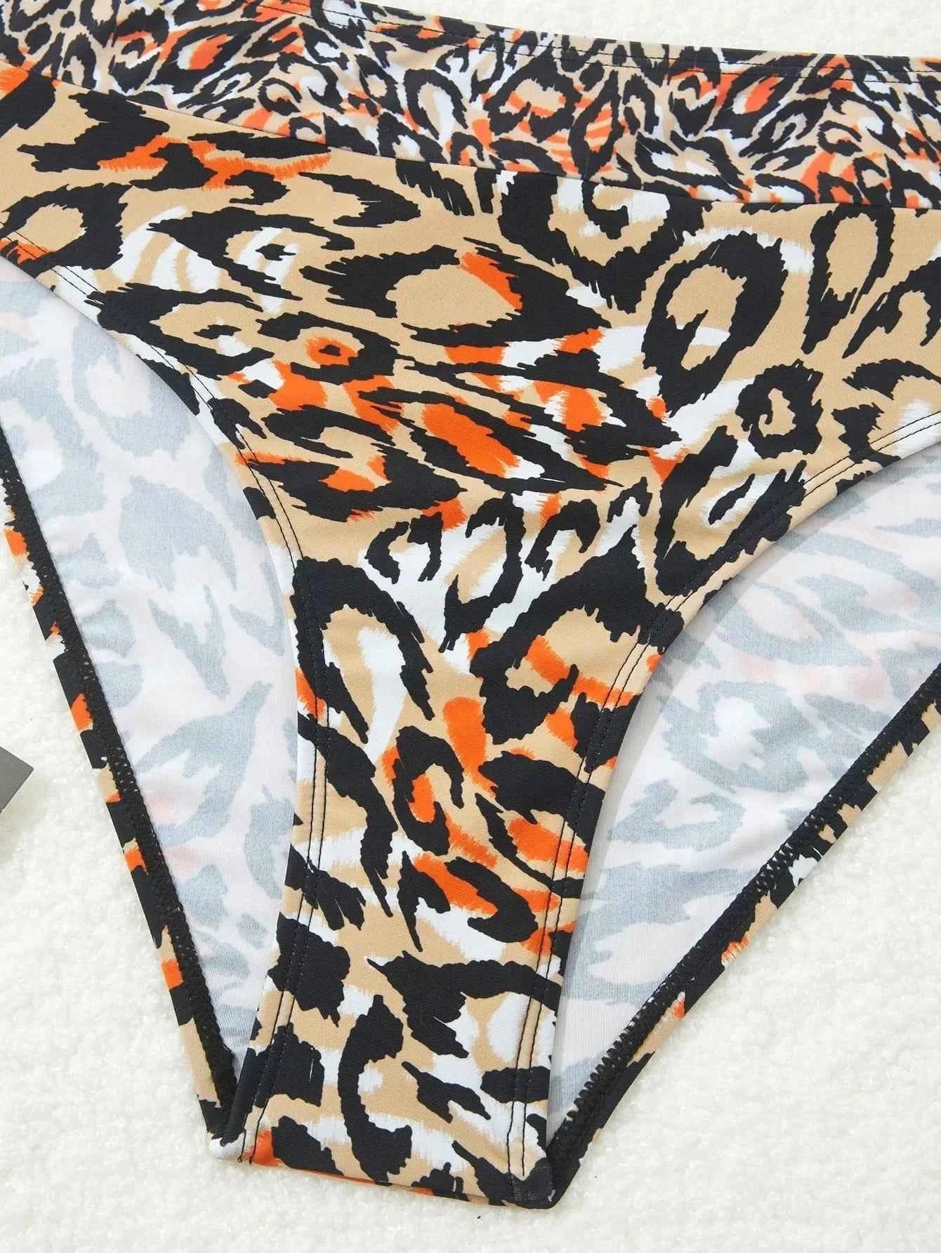 Sexy Fashionable Leopard Print Bikini Swimsuit Women's Two-Piece Swimsuit Cross-Border New Arrival 2025 Elegant Swimwear