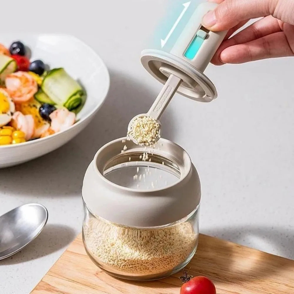 1/3 pcs Glass Seasoning Bottle With Telescopic Spoon Household Kitchen Salt Storage Box Leak Proof and Moisture-proof