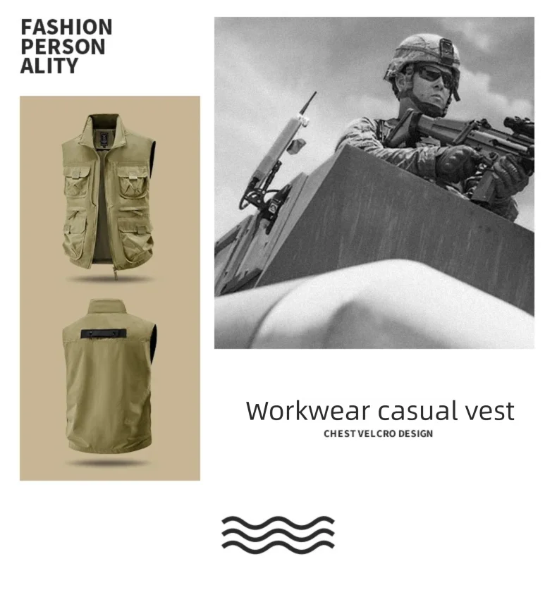 2025 Men's Outdoor Tooling Multi-Pocket Casual Outdoor Fishing Large Size Vest with Vertical Collar Breathable Quick-drying Vest