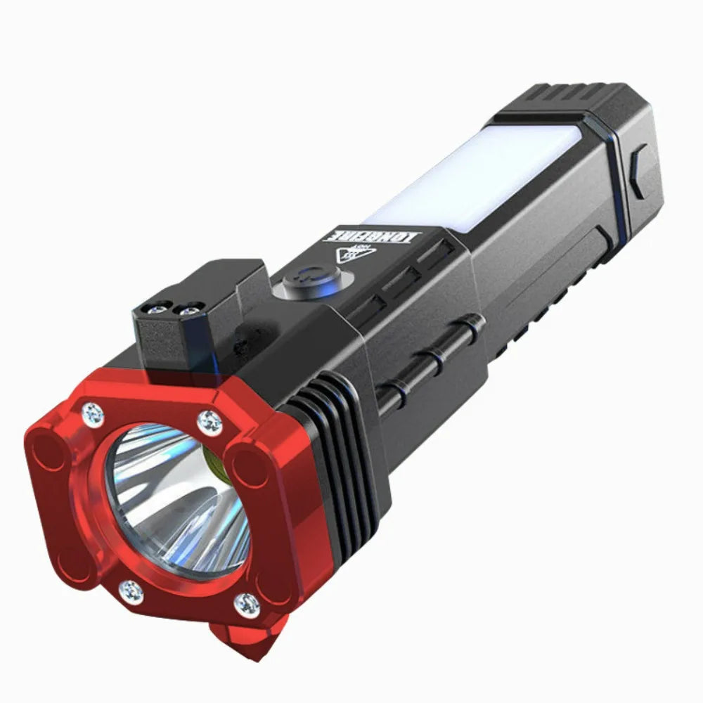 Multi-Functional Outdoor Flashlight-Pathfinding&Work Light Emergency Self-Rescue Safety Hammer with Window Breaker