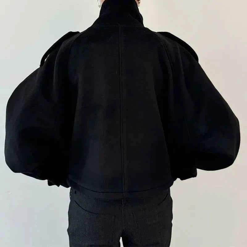Elegant Women's Short Woolen Coats Stand Collar Double Breasted Long Sleeve Female Jacket 2025 Autumn Winter Lady Warm Outwear