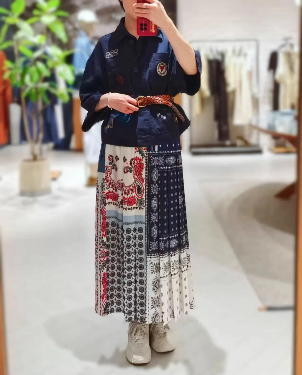 2025 Early Autumn New Design Limited Edition Color-Plaid Retro Print A-line Long Dress Loose Half-Length Skirt Women