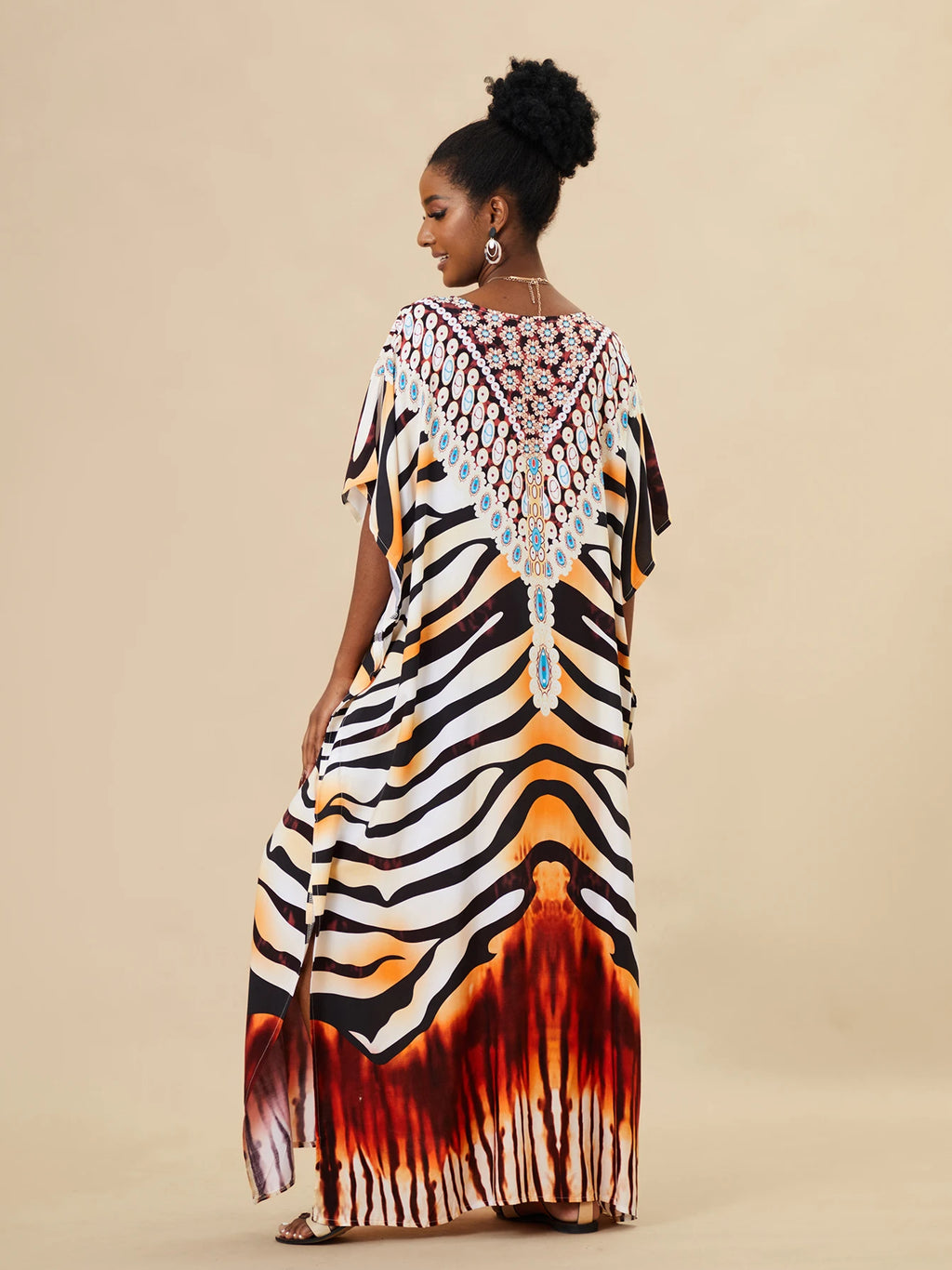 EDOLYNSA 2023 Bohemian Printed Loose Kaftan Casual Summer Vacation Maxi Dress Women Clothing Beach Wear Swim Suit Cover Up Q1469