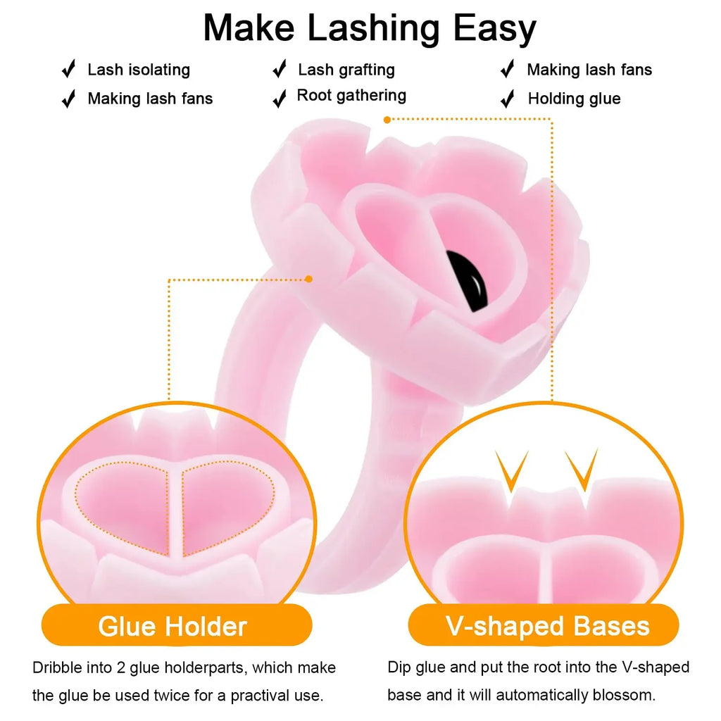 100 PCS Disposable Heart-shaped Plastic Glue Ring Cup Eyelash Extension Tattoo Pigment Holder Pallet Lash Makeup Supplies Tools