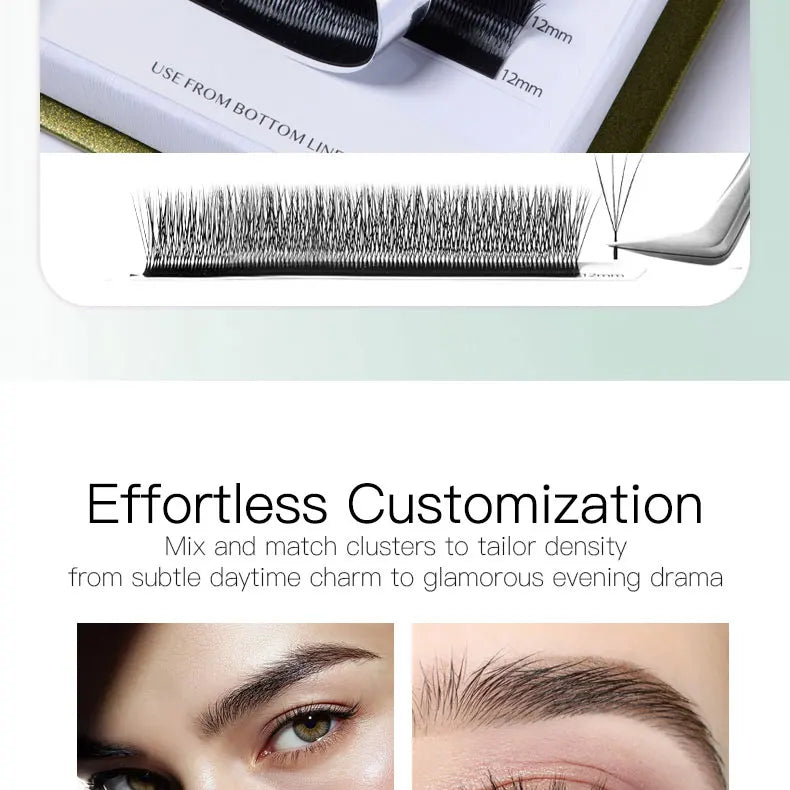 DeceMars V-shaped 4D eyelash extensions Matte Black 12 Rows/Tray for Makeup