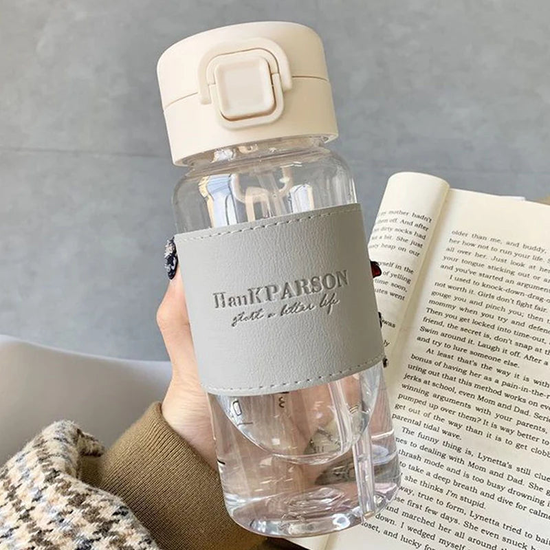 500ml Portable Water Bottle with Straw Creative Cute Leak-proof Plastic Drinking Bottle for Milk Coffee Tea Juice