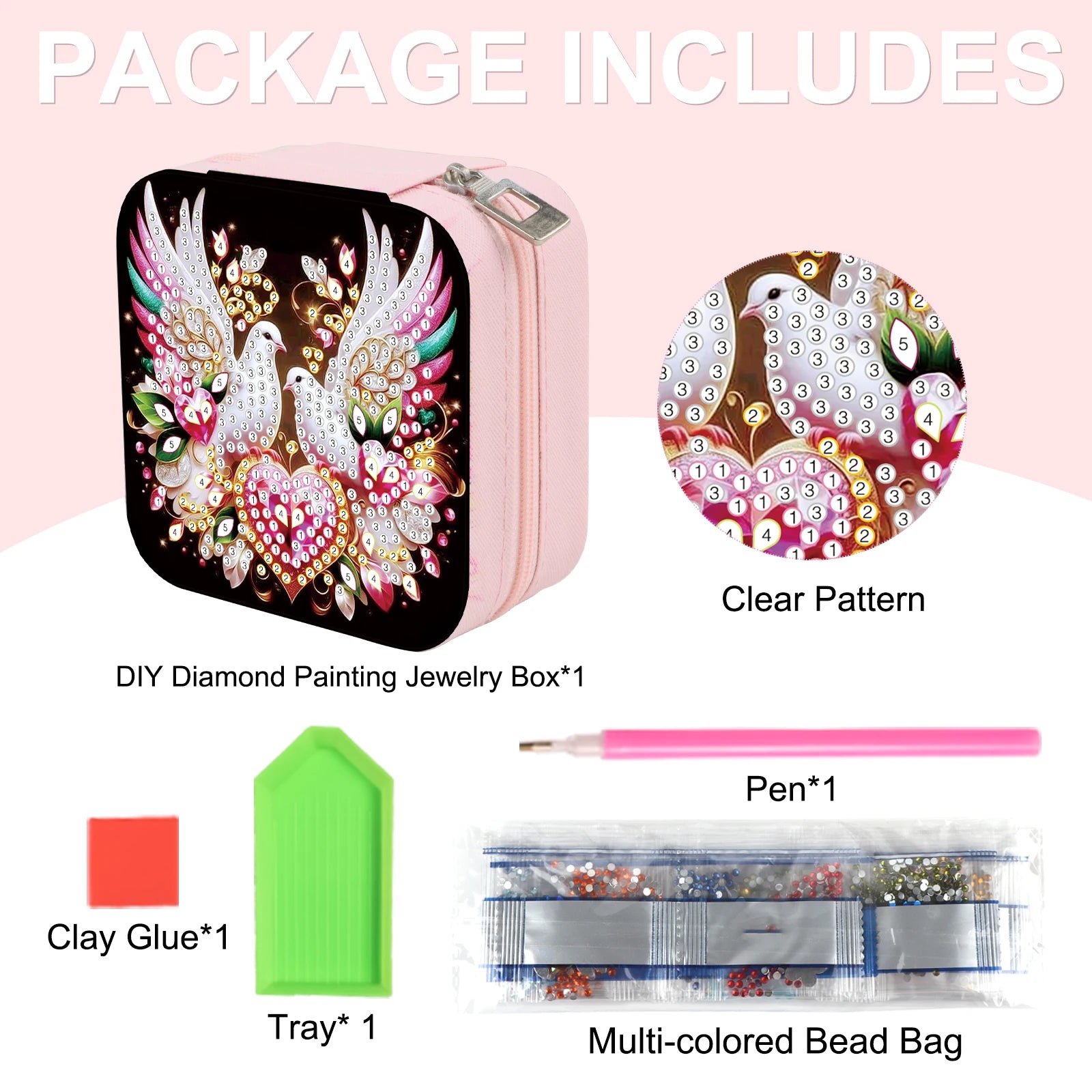 Diamond Art Painting Jewelry Organizer Box kit,DIY Pigeon Jewelry Box for Adults, Portable Jewelry Case Jewelry storage Gifts