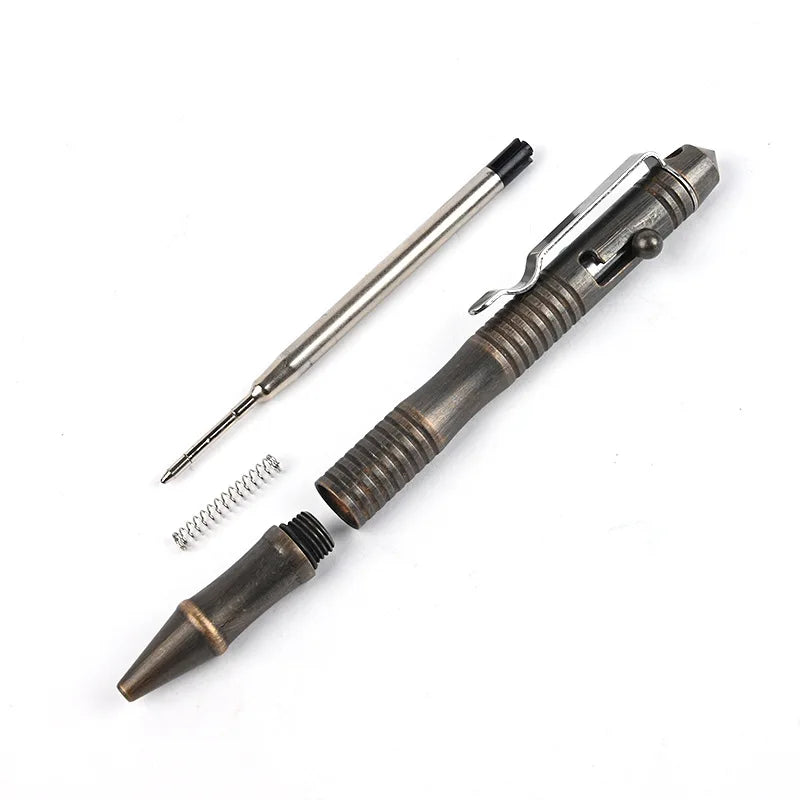 New Self-Defense Brass Tactical Pen High Quality Bolt Switch Ball Point Writing Pen For Outdoor Camp EDC Tool Gift Box