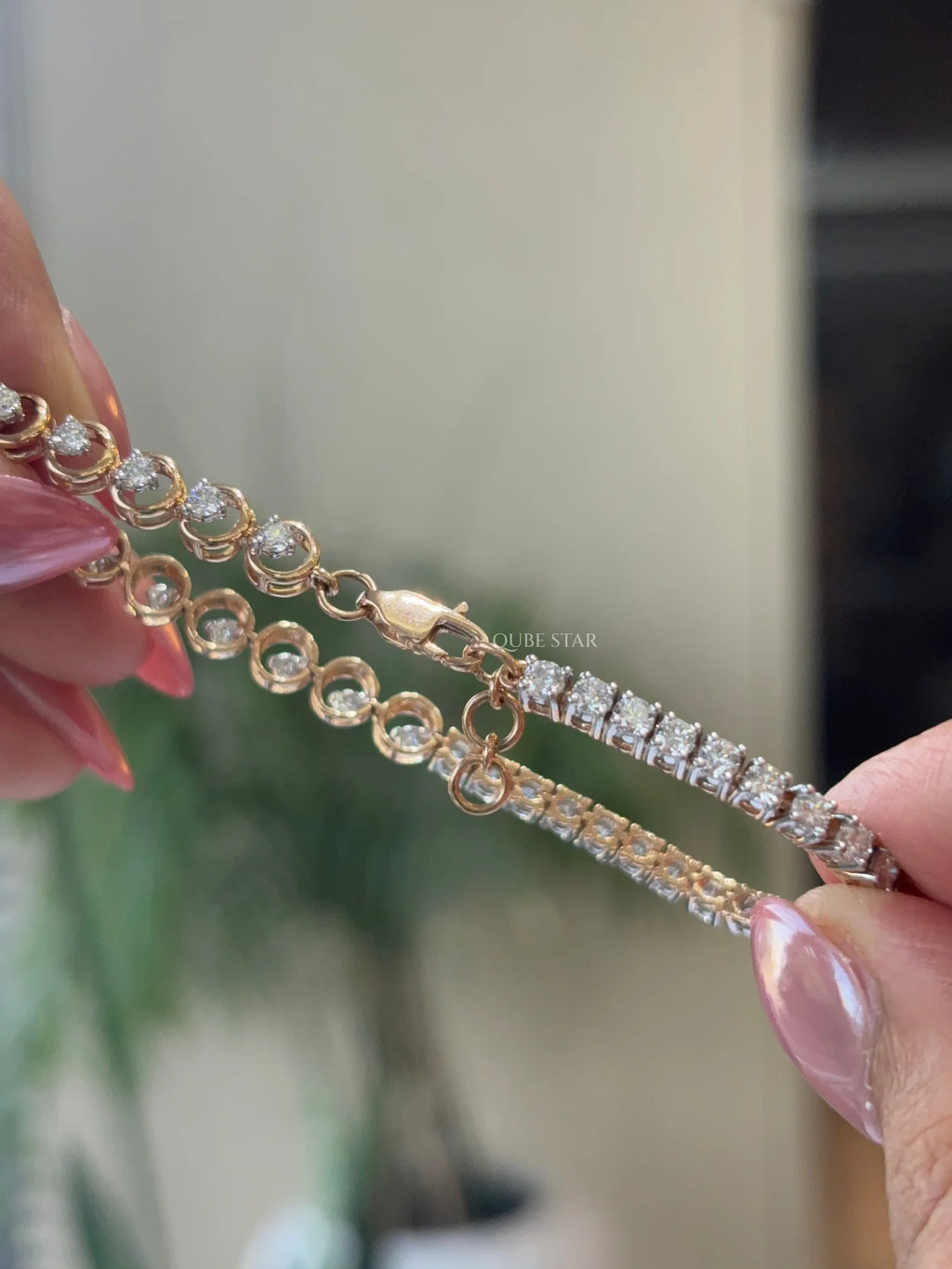 QUBE STAR Lab Grown Diamond Tennis Bracelet 2.10 Carat 14K Solid Gold Round Brilliant Cut Luxury Women's Jewelry IGI Certified