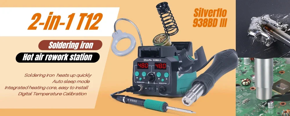 Silverflo 926LED-V Series Soldering Station Thermostatic Soldering Iron Station Welding Rework Station with Sleep Mode