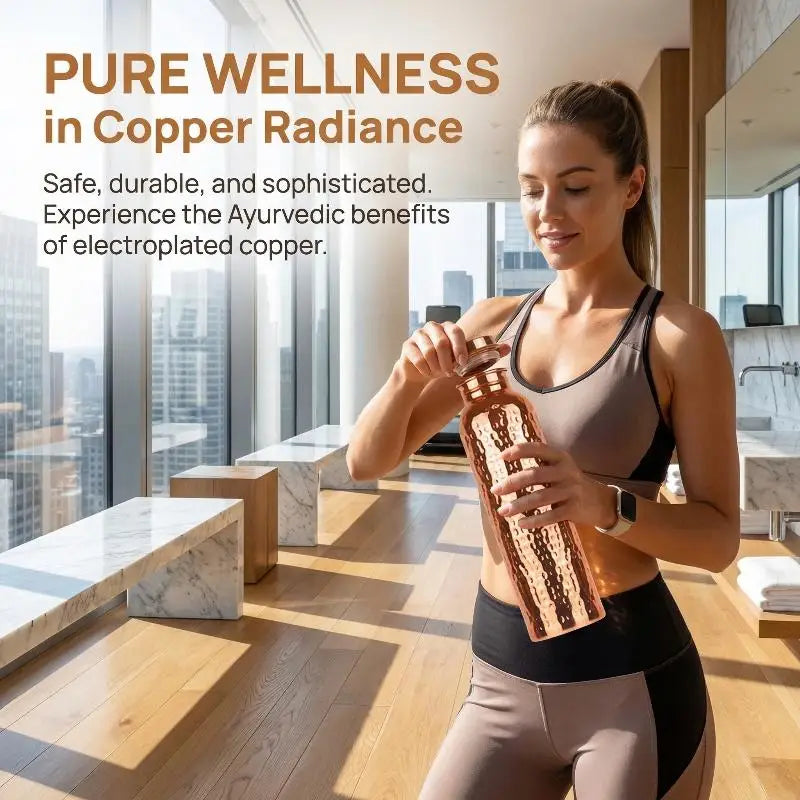 800ML Electroplated Copper Water Bottle One-Click Open Lid Anti-Slip Hammer Pattern Bottle Sports Water Bottle
