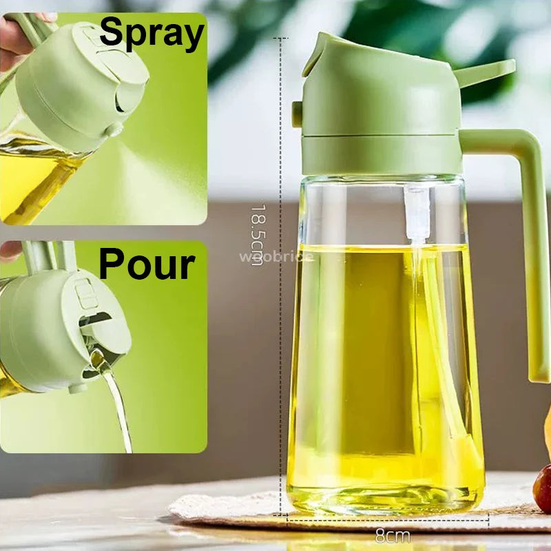 2-in-1 Plastic Oil Dispenser Sprayer 16oz Leakproof Olive Oil Bottle for Cooking Air Fryer BBQ  Picnic Kitchen Tools