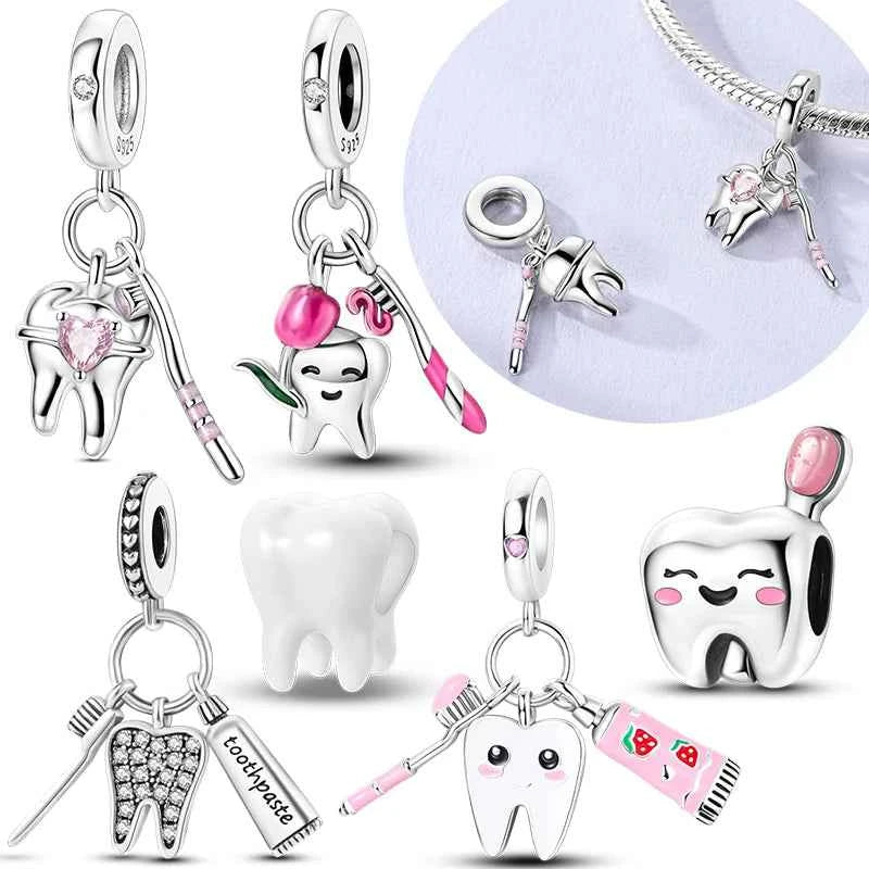 Original 925 Sterling Silver Charms Bead Toothbrush Pendant Tooth Bead Fit Original Bracelet For Women DIY Jewelry Gift