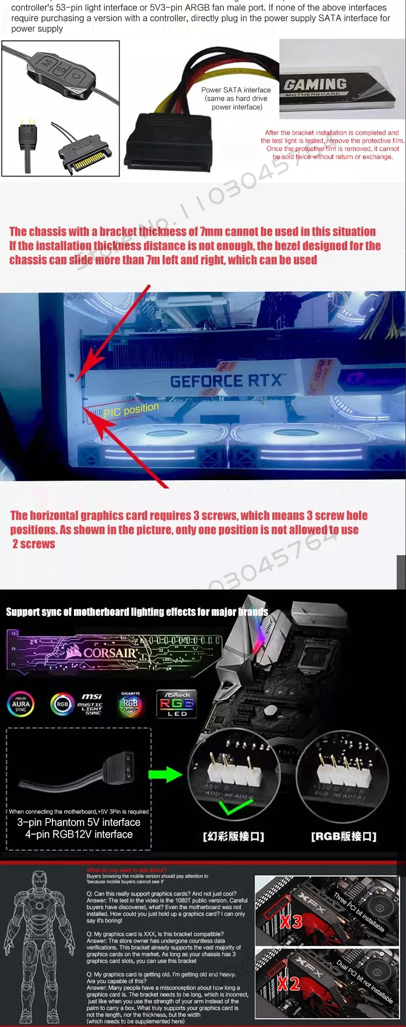 GPU Holder 5V ARGB VGA Support 3090 3080 4090 Graphics Card Bracket M/B AURA SYNC, MOD Gamer Cabinet Decoration