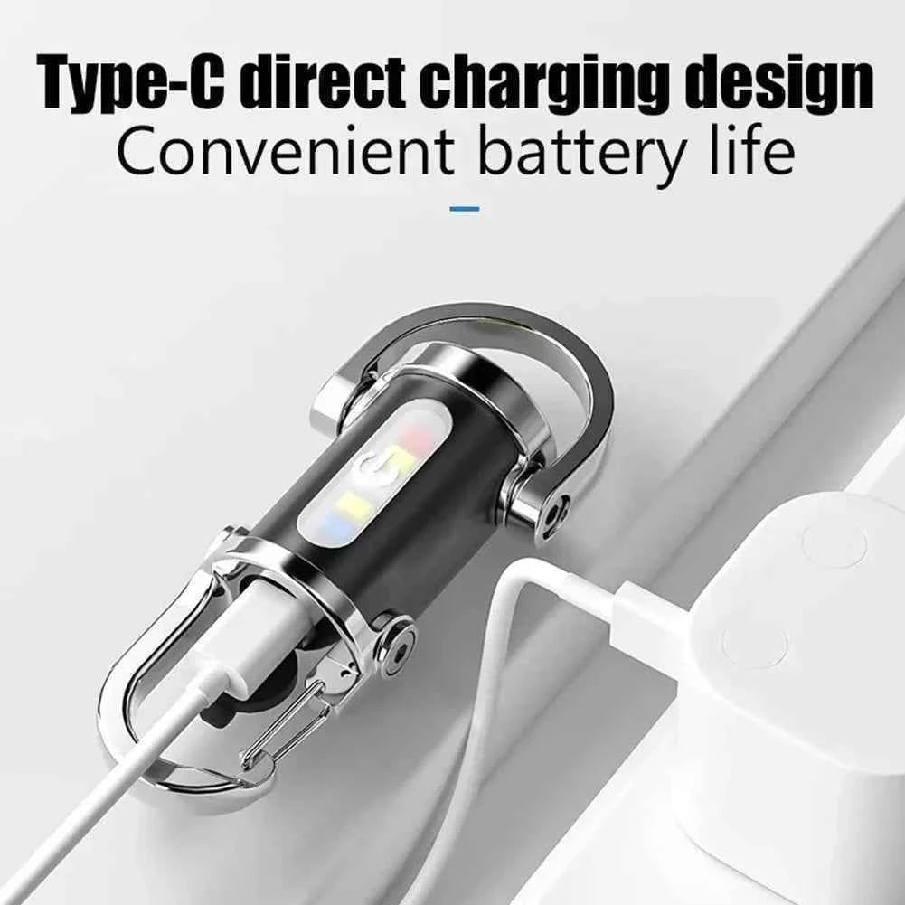 COB LED Keychain Flashlight Multifunctional Pocket Flashlight USB Rechargeable Portable Keychain Torch for Camping Hiking