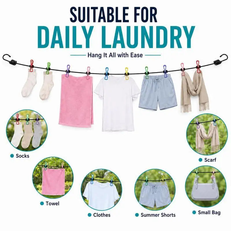 Portable Retractable Travel Clothesline 12 Clothes Clips for Indoor Laundry Drying line,Outdoor Camping Accessories
