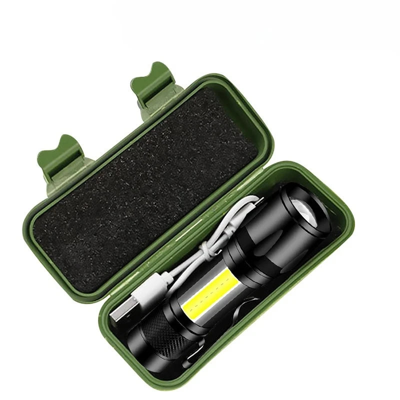 Rechargeable LED Pocket Flashlights with Pen Clip Zoom Mini Light 3 Lighting Mode with Side Lamp for Outdoor Camping Emer