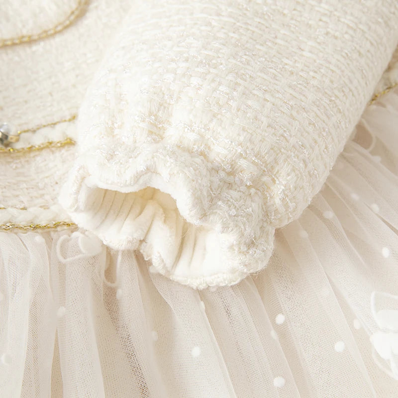 Dave Bella Girl's Dress Children's Autumn Winter Princess Dress Charm Sweet Classy Gentle Fashion Mesh Party DB4237805