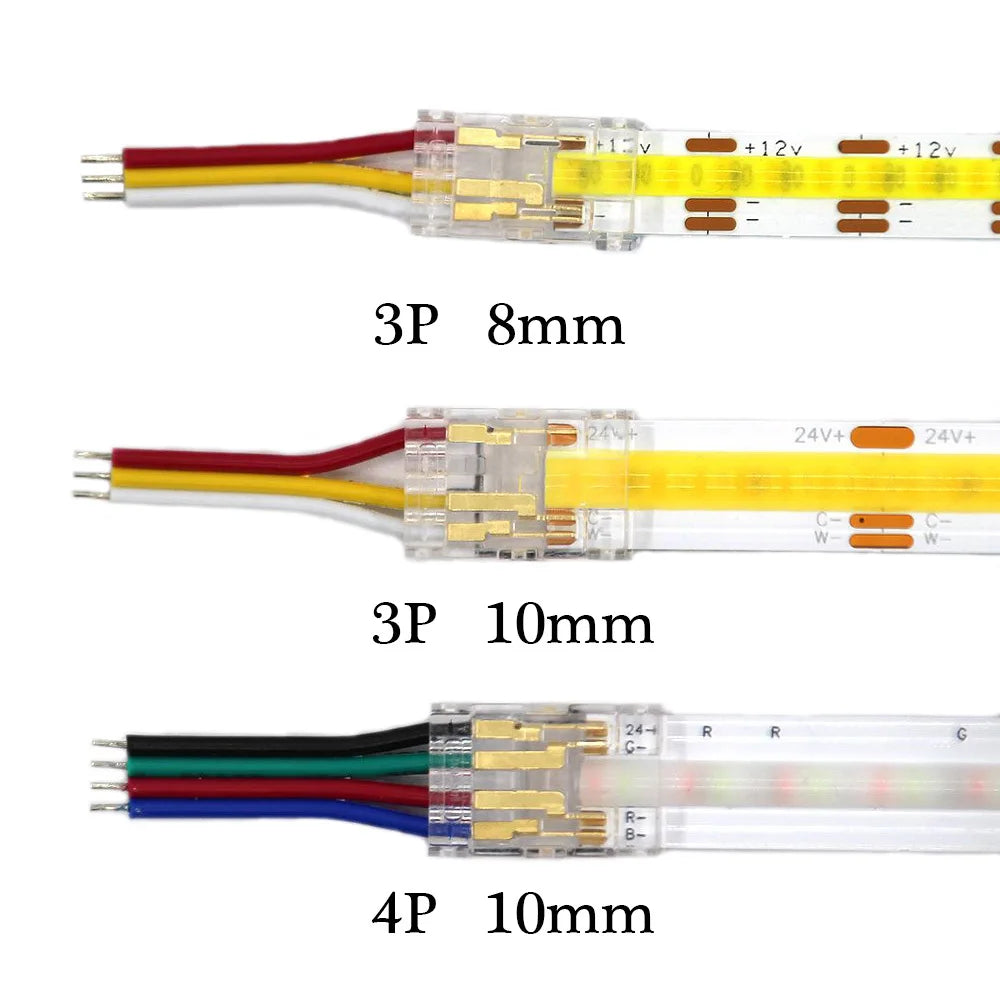 COB Strip to Wire LED Connectors 5 8 10mm Connection Solderless Extension For CCT FCOB RGB LED Strip Lights 2 3 4 Pin Connector