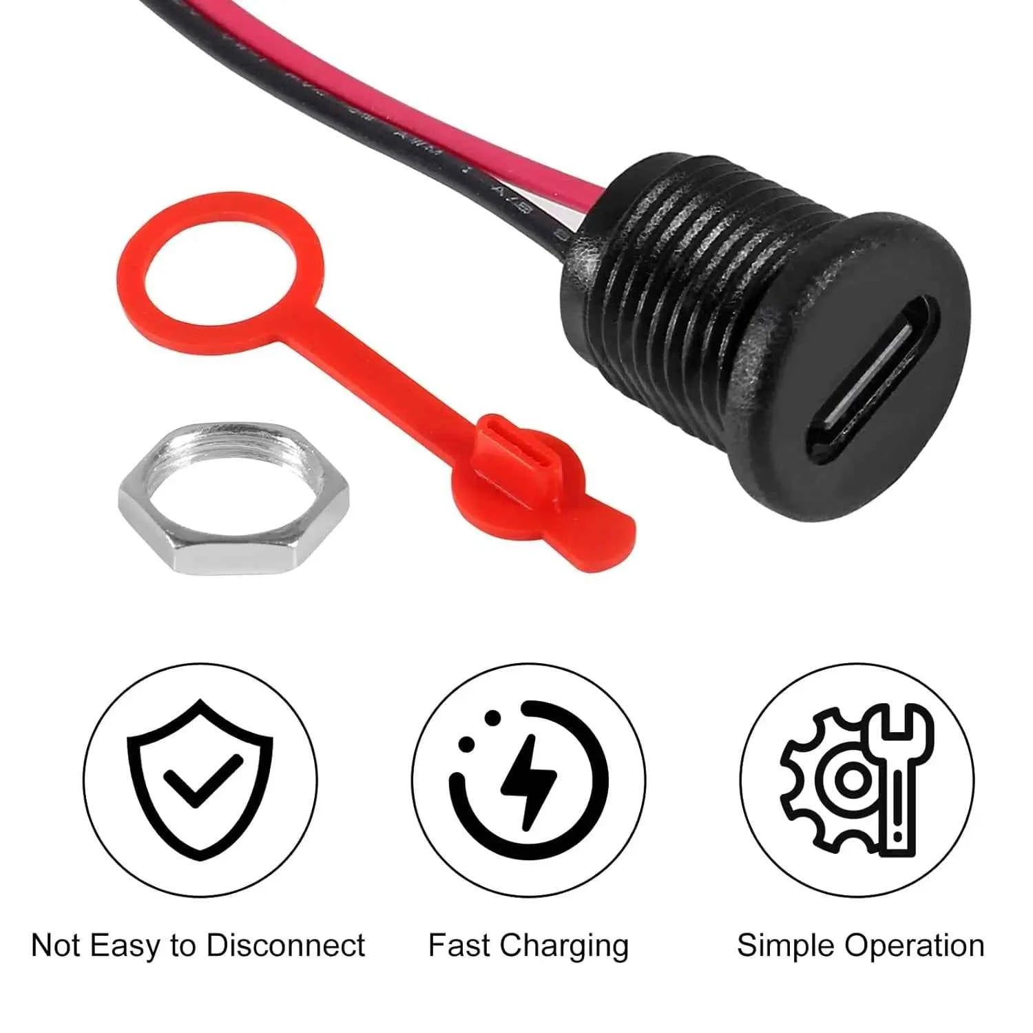 20PCS Type-C Female Chassis Wire 2Pin USB Connectors 3A Type-C Female Socket Connector Black 2pin with Terminal