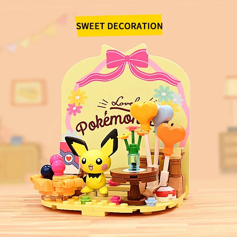 Pokemon Building Blocks Pikachu Psyduck Seaside Party Theme Scene Model Bricks Desktop Decorative Ornaments DIY Toys Gifts