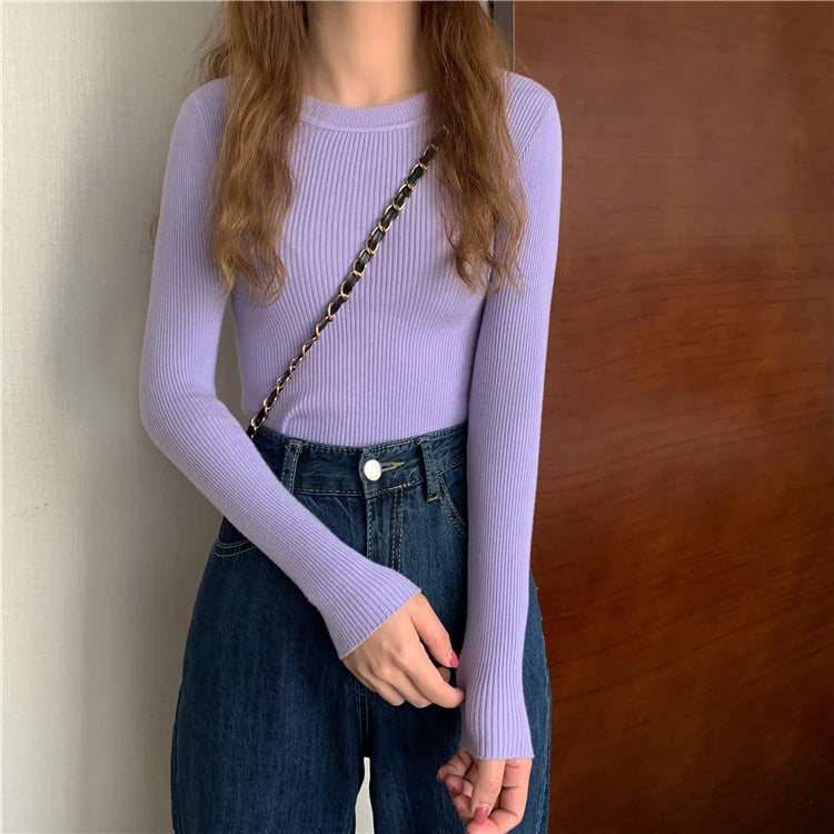 2026 New Women Sweater Autumn Winter Long Sleeve Pullover Basic Top Fashion O-neck Elastic Female Winter Solid Knitted Jumper