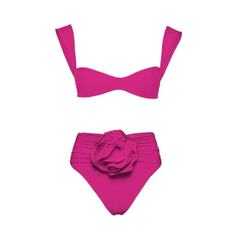 2026 New Sexy White 3D Flower Solid Two Piece Push Up Bikini Set Luxury Swimwear Women Swimsuit Beachwear Summer Bathing Suit