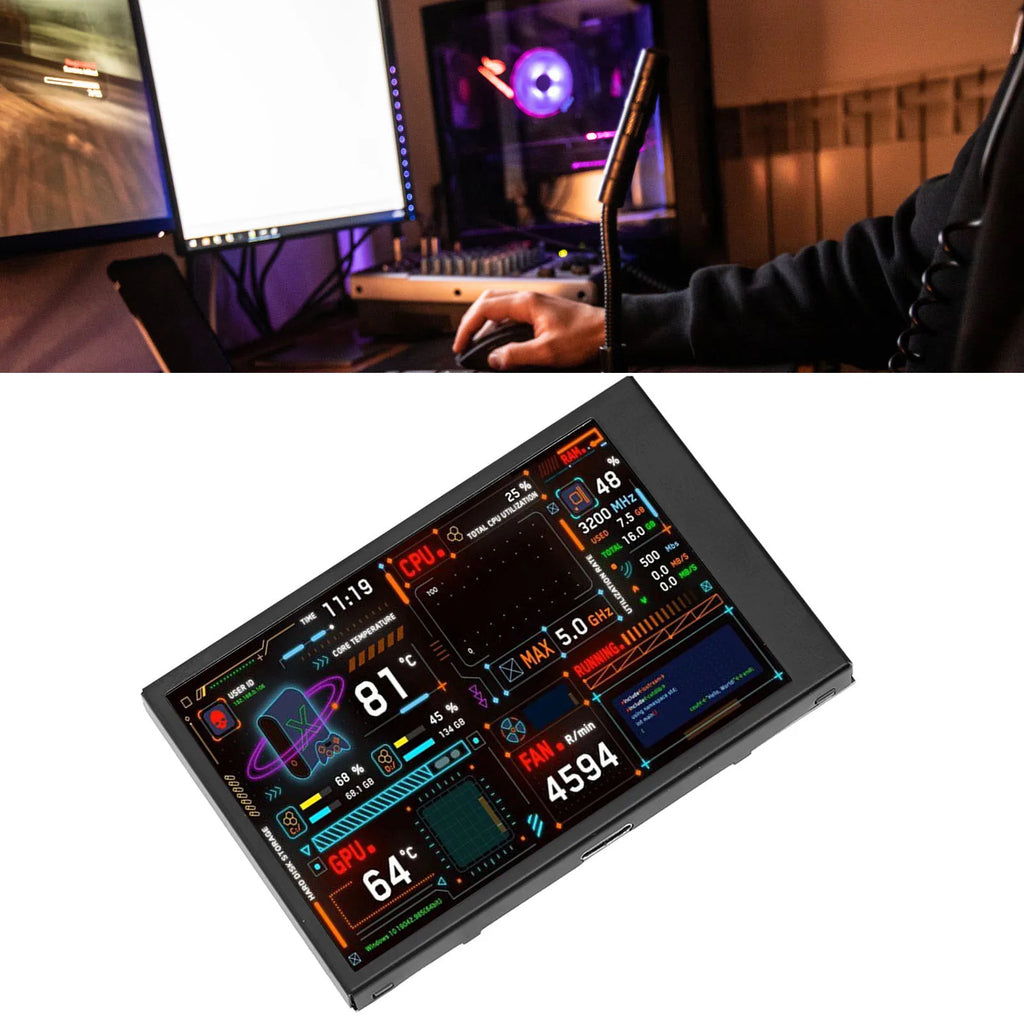 3.5in Computer Temp Monitor Dual USB Port IPS Mini Display CPU Data Monitor with Visual Theme Editor for GPU RAM HDD