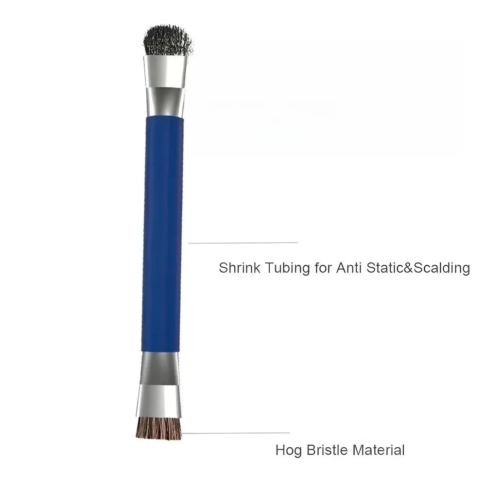 Safe double-ended brush circuit board repair for integrated circuit chips, cleaning of mobile phone/computer motherboards