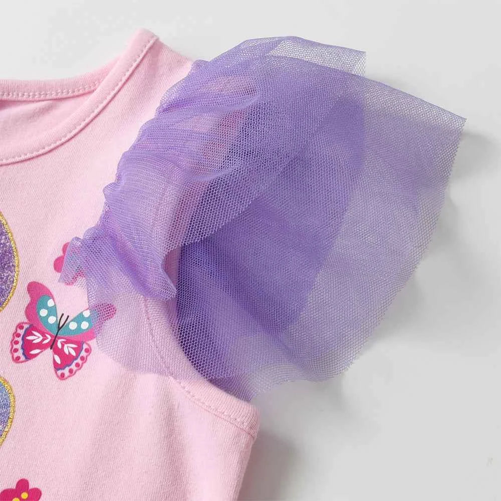 DXTON Ruffles Sleeveless Princess Dresses Mesh Elegant Kids Dress For Girls Butterfly Floral Summer Children Holiday Clothing
